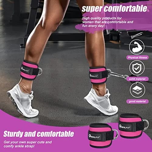 NEALFIT Pink Ankle Strap for Cable Machine, Pair | Comfortable Padded Cuffs for Glute Kickbacks, Leg Extensions, Hip Abductors thumbnail 7
