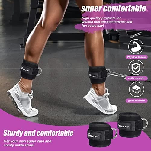 NEALFIT Ankle Strap for Cable Machine, Black Single | Reinforced Steel D-Ring for Glute Kickbacks thumbnail 7
