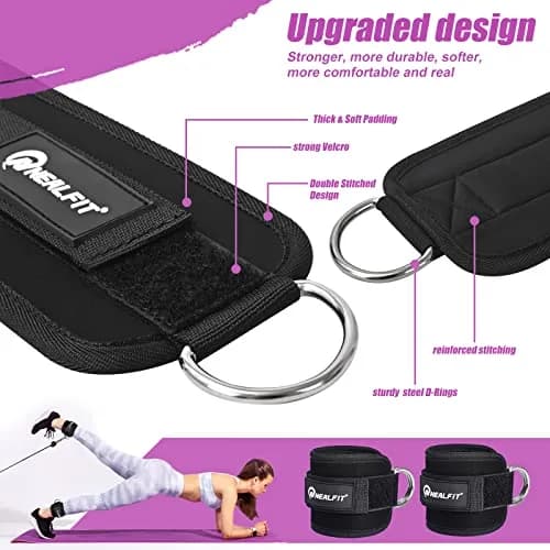 NEALFIT Ankle Strap for Cable Machine, Black Single | Reinforced Steel D-Ring for Glute Kickbacks thumbnail 3