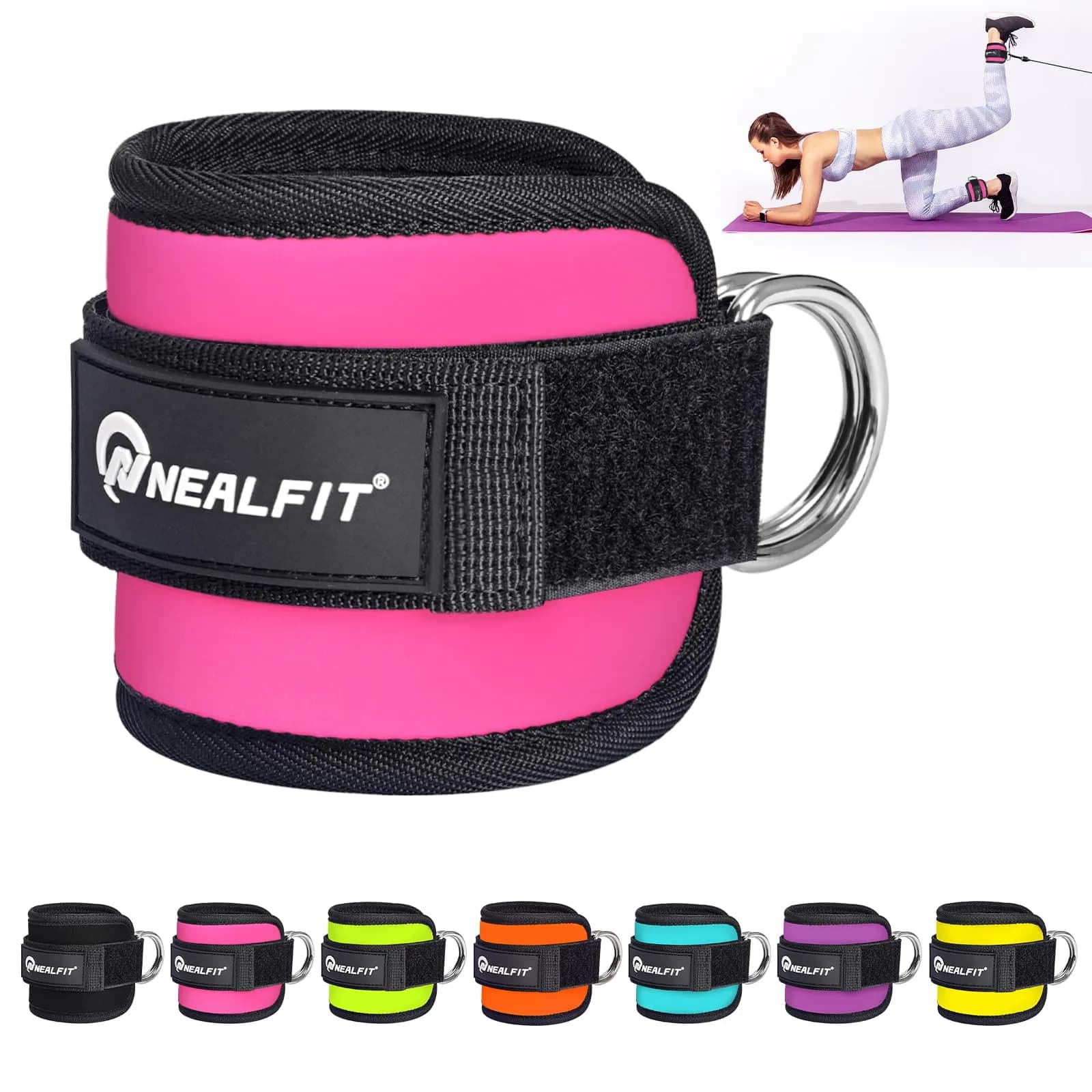 NEALFIT Pink Ankle Strap for Cable Machine, Pair | Comfortable Padded Cuffs for Glute Kickbacks, Leg Extensions, Hip Abductors — Pink / Single