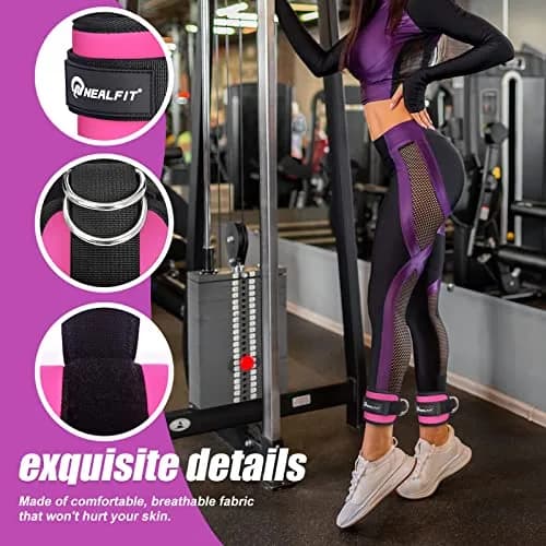 NEALFIT Pink Cable Machine Ankle Strap | Adjustable for Glute Kickbacks, Leg Extensions, Hip Abductors (Single, 0.13 kg) thumbnail 4