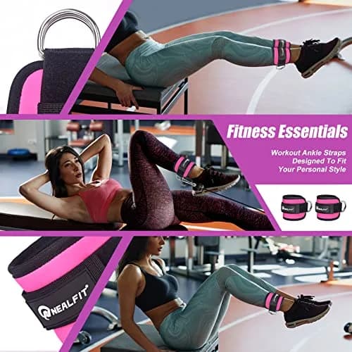 NEALFIT Pink Cable Machine Ankle Strap | Adjustable for Glute Kickbacks, Leg Extensions, Hip Abductors (Single, 0.13 kg) thumbnail 5