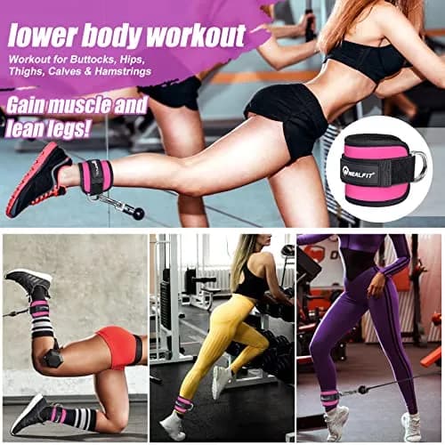 NEALFIT Pink Cable Machine Ankle Strap | Adjustable for Glute Kickbacks, Leg Extensions, Hip Abductors (Single, 0.13 kg) thumbnail 6