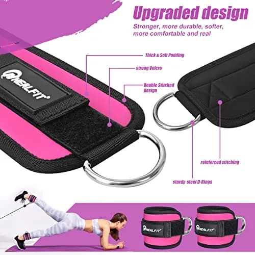 NEALFIT Pink Cable Machine Ankle Strap | Adjustable for Glute Kickbacks, Leg Extensions, Hip Abductors (Single, 0.13 kg) thumbnail 3