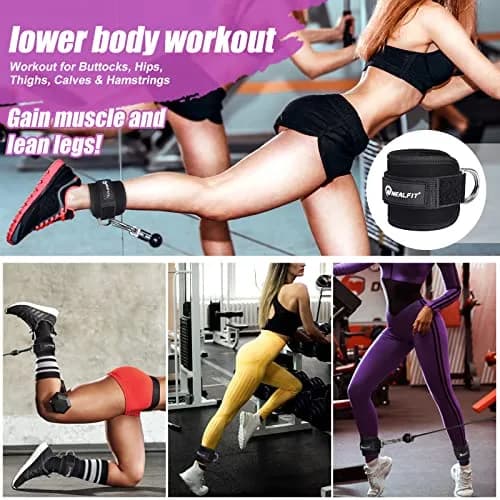 NEALFIT Black Ankle Strap Pair for Cable Machines | Reinforced Steel D-Ring for Glute Kickbacks & Leg Extensions thumbnail 6