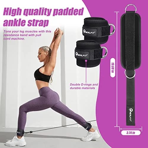 NEALFIT Black Ankle Strap Pair for Cable Machines | Reinforced Steel D-Ring for Glute Kickbacks & Leg Extensions thumbnail 2