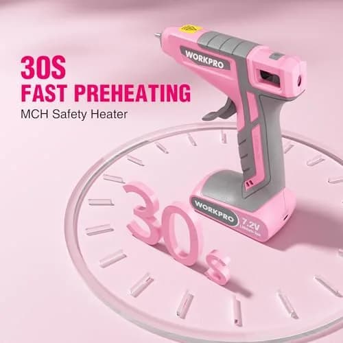 WORKPRO Pink Cordless Hot Melt Glue Gun 7.2V | Fast Preheating, Rechargeable, Safe for Crafts & Repairs thumbnail 2