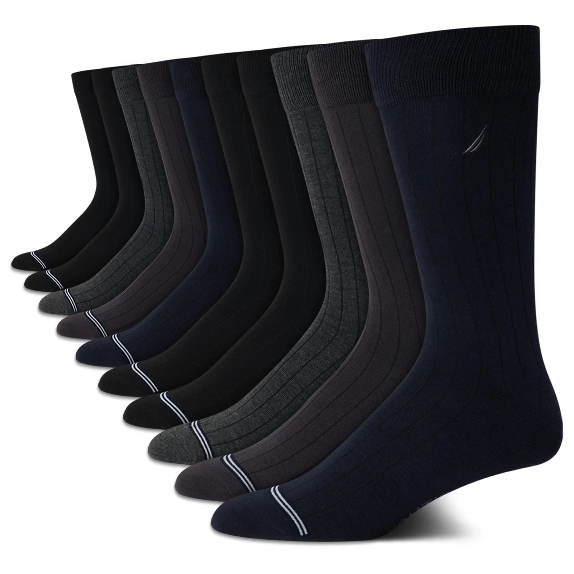 Nautica Mens Dress Socks Business Formal Comfort Stretch Crew Socks 10 Pack | Breathable, Reinforced Toe & Heel, Mid-Calf Length — Dark Assorted / 6-12.5