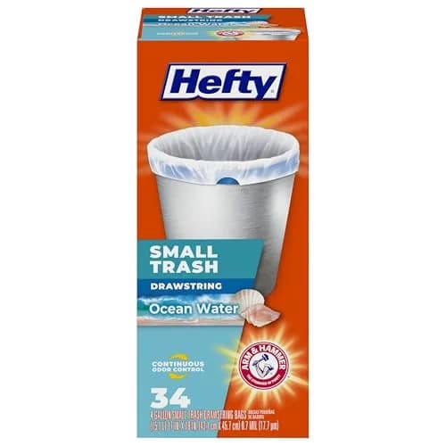 Hefty Small Trash Bags, 4 Gallon, 34 Count, Ocean Water Scent | Value Pack Waste Bag thumbnail 1