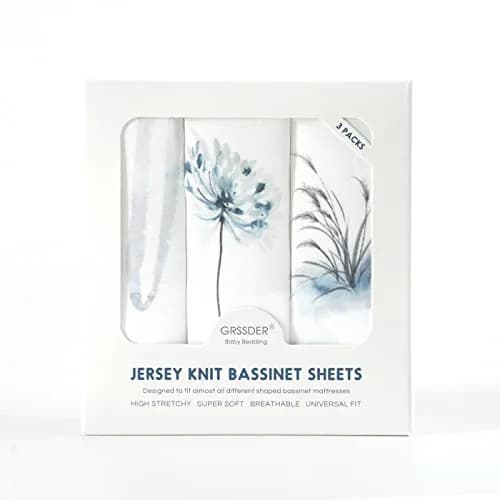 GRSSDER Stretchy Ultra Soft Bassinet Fitted Sheets 3 Pack, Universal Fit for Oval Rectangle Moses Basket Mattresses | 300 Thread Count Jersey Knit thumbnail 4