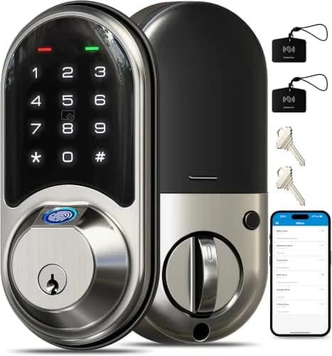 Veise RZ07 Fingerprint Smart Door Lock Deadbolt Satin Nickel | App Control, Fast Fingerprint thumbnail 1