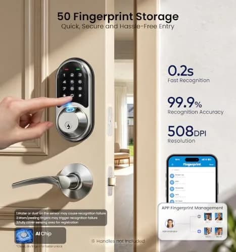 Veise RZ07 Fingerprint Smart Door Lock Deadbolt Satin Nickel | App Control, Fast Fingerprint thumbnail 8