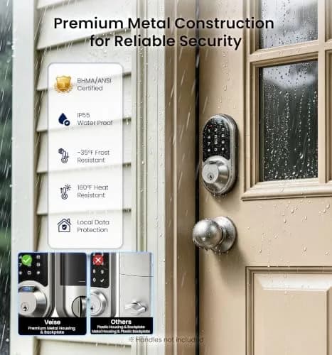 Veise RZ07 Fingerprint Smart Door Lock Deadbolt Satin Nickel | App Control, Fast Fingerprint thumbnail 9