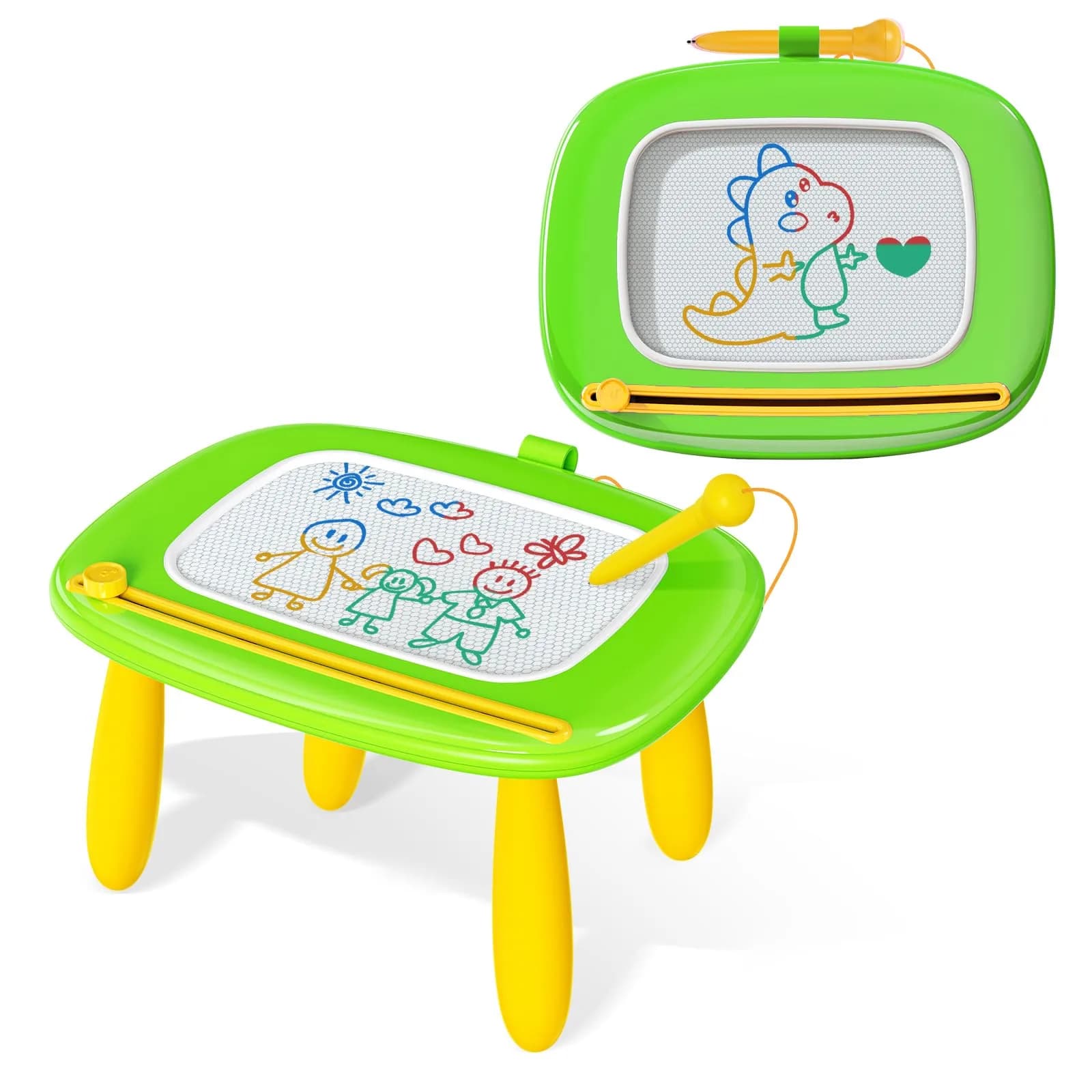 Kikidex Magnetic Drawing Board with Legs, Toddler Learning Toy for 1-3 Year Olds, Mess-Free Doodle Pad, Soft Pink | Educational Art Toy — Green