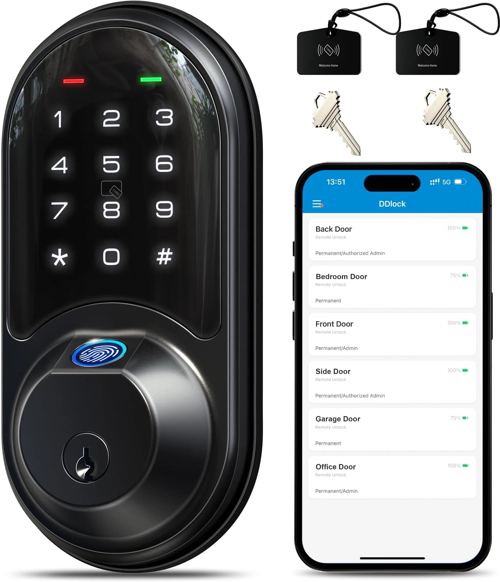 Veise RZ07 Fingerprint Smart Door Lock Deadbolt Satin Nickel | App Control, Fast Fingerprint — Matte Black