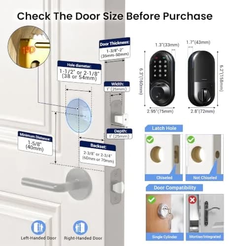 Veise RZ07 Fingerprint Smart Door Lock Deadbolt | App Control, Matte Black, IP54 thumbnail 7
