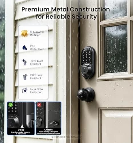 Veise RZ07 Fingerprint Smart Door Lock Deadbolt | App Control, Matte Black, IP54 thumbnail 9