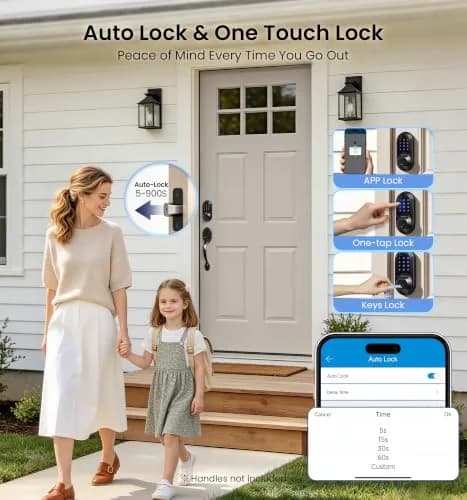 Veise RZ07 Fingerprint Smart Door Lock Deadbolt | App Control, Matte Black, IP54 thumbnail 3