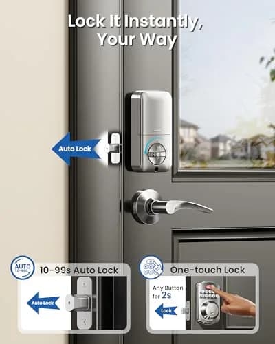 Veise KS01B Keypad Door Lock with 2 Lever Handles Set, Satin Nickel | Keyless Entry & Auto Lock thumbnail 5