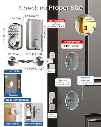 Veise KS01B Keypad Door Lock with 2 Lever Handles Set, Satin Nickel | Keyless Entry & Auto Lock thumbnail 8