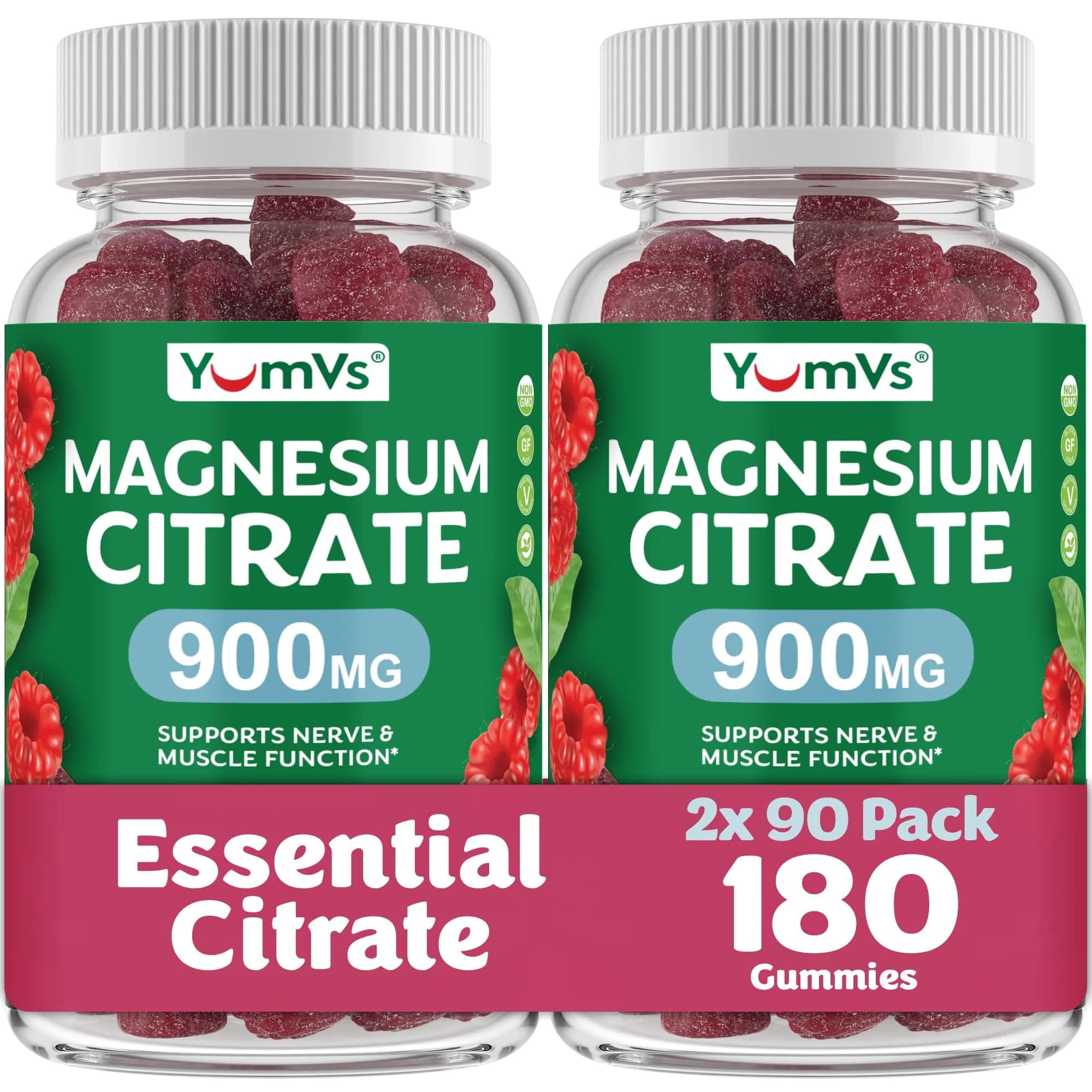 YUM-V'S Magnesium Citrate Gummies 900 mg | Raspberry Flavor, 90 Count, 2-Pack | Supports Nerve & Muscle Function - main product image