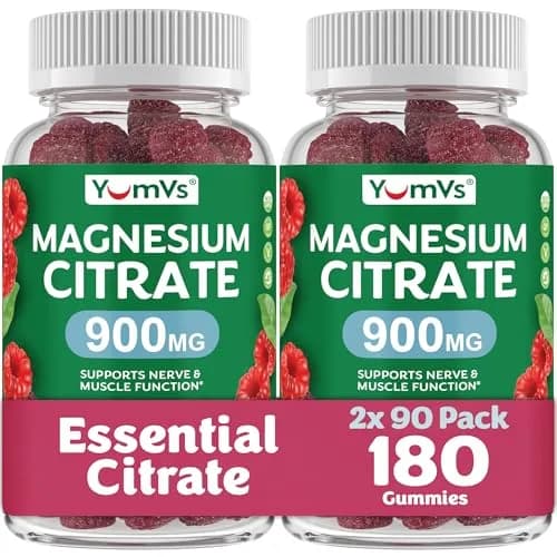 YUM-V'S Magnesium Citrate Gummies 900 mg | Raspberry Flavor, 90 Count, 2-Pack | Supports Nerve & Muscle Function thumbnail 1