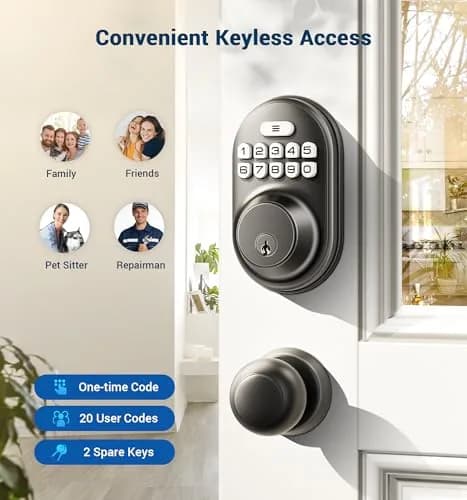 Veise RZ-A Electronic Deadbolt Door Lock, Matte Black | Keyless Entry & Auto Lock thumbnail 2