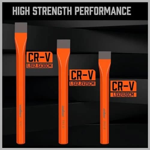 HORUSDY Heavy Duty Cold Chisels Set 3-Piece (8", 10", 12") with Roll Pouch | Cr-V Steel for Metalworking & Masonry thumbnail 4