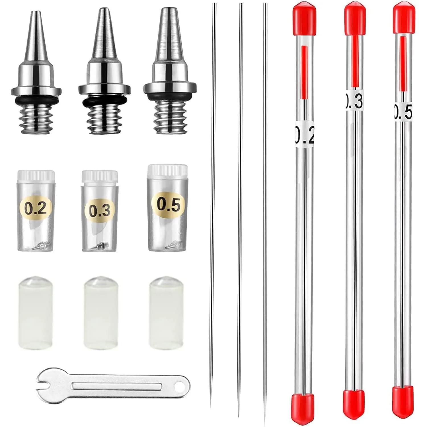 HUBEST Airbrush Nozzle Needle Set for Iwata Master, 0.2/0.3/0.5mm | Precision Art Supplies for Fine & Broad Projects
