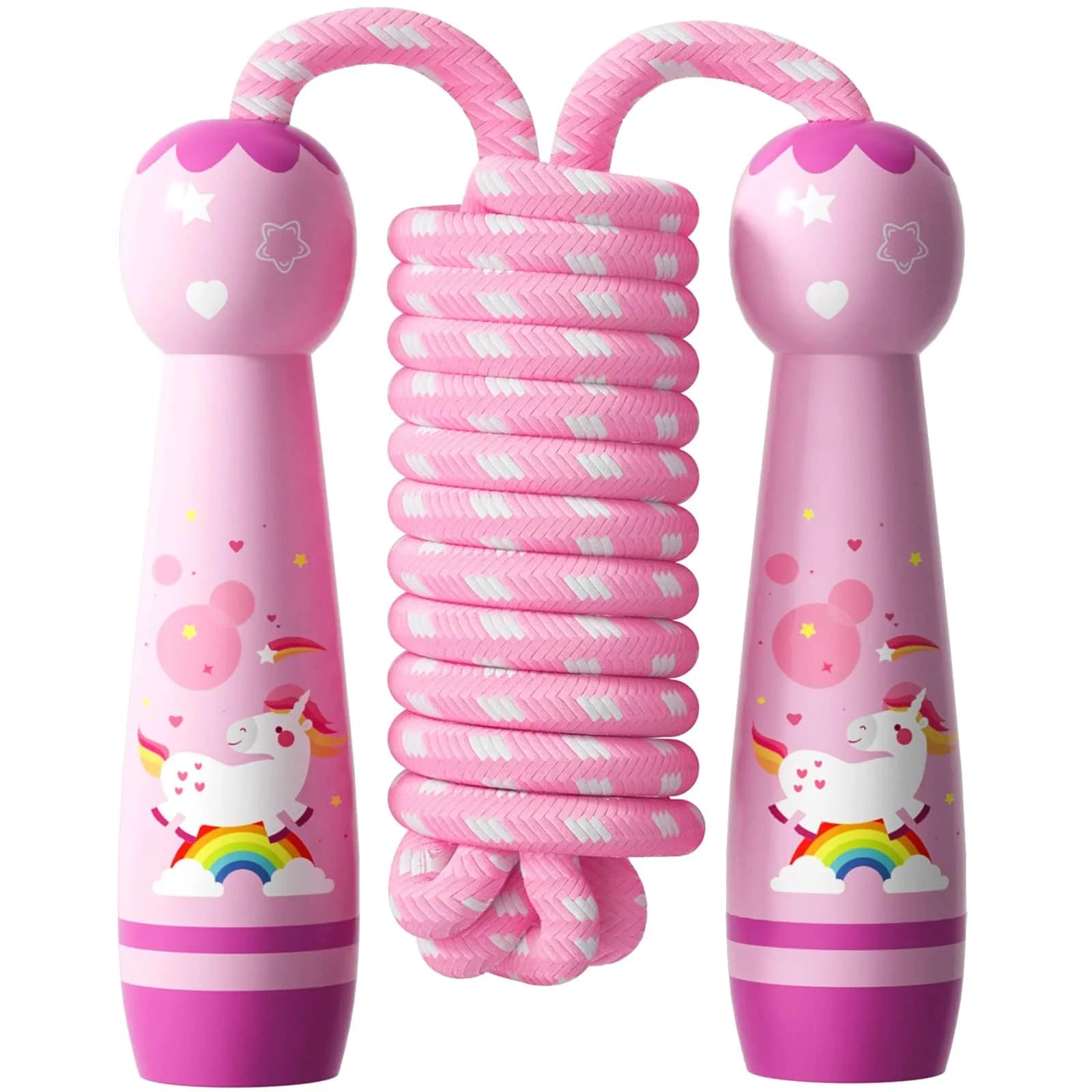 JGM Jump Rope for Kids - Adjustable Cotton Braided Wooden Handle, 2.7m (8.8ft) | Fun Fitness for Children Aged 4-8