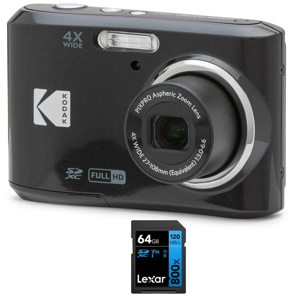 Kodak PIXPRO FZ45WH 16MP Digital Camera with 64GB SD Card | 4x Optical Zoom, 1080p FHD Video — Black