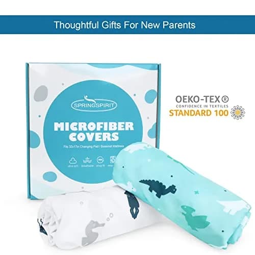 SPRINGSPIRIT Bassinet Sheets 2 Pack, Aqua Animal Print | Universal Fit for Rectangle, Oval, Hourglass Bassinet Mattress thumbnail 5