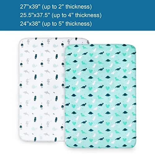 SPRINGSPIRIT Pack and Play Sheets 2-Pack | Aqua Dinosaurs & Ocean Print, 39"x27"x5" (99cm x 69cm x 13cm) thumbnail 6