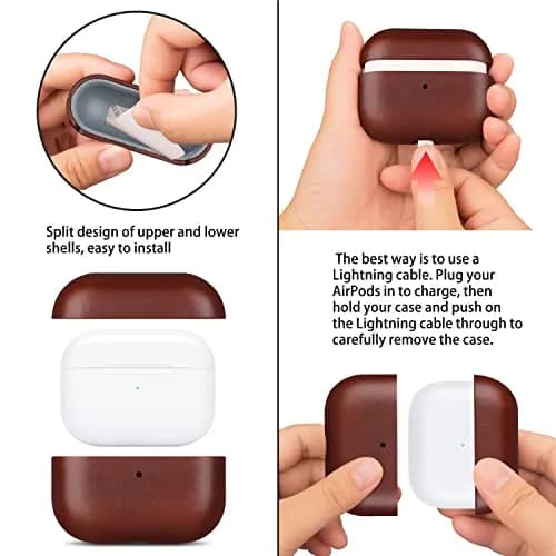 Maogoam Genuine Veg-Tanned Leather Case Cover for Apple AirPods Pro 2/1 | Vintage Patina & MagSafe Compatibility thumbnail 4