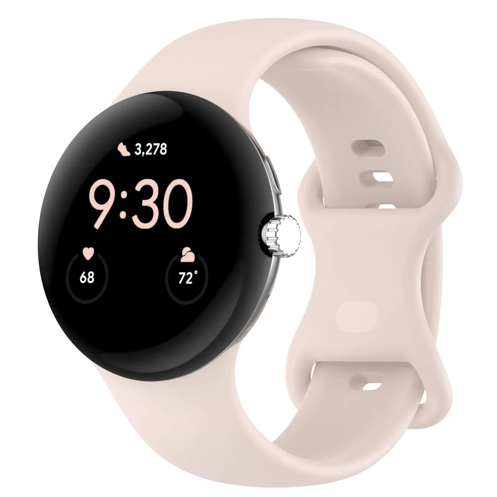 Eiavike Silicone Band Compatible with Google Pixel Watch 41mm | Breathable, Soft, Durable Sport Replacement Strap — Sand Pink (Color Clasp) / Large