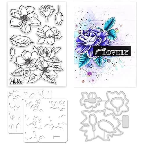 ORIGACH Realistic Magnolia Stamps & Dies & Layering Coloring Stencil Set | Scrapbooking & Card Making (70-120 chars) thumbnail 1