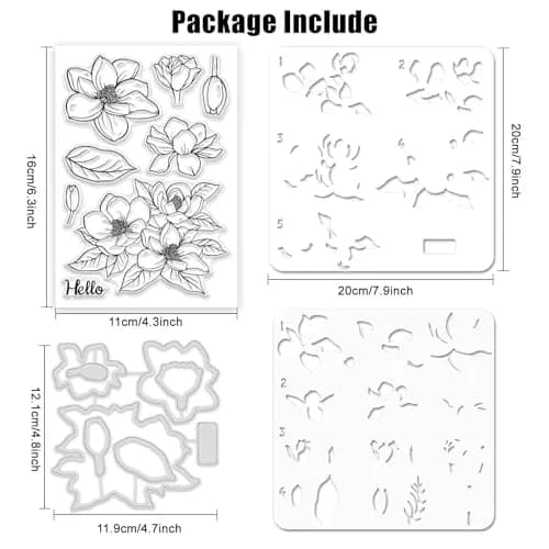 ORIGACH Realistic Magnolia Stamps & Dies & Layering Coloring Stencil Set | Scrapbooking & Card Making (70-120 chars) thumbnail 2