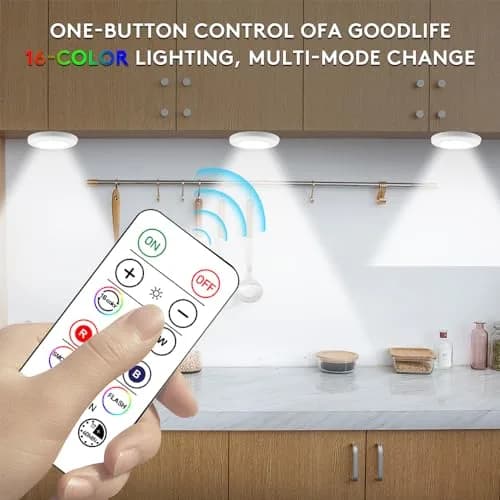SIXDEFLY Wireless LED Puck Lights 6 Pack, 16 Color Changing, 40mm (1.57in) Diameter, Remote Control, Battery Powered thumbnail 2