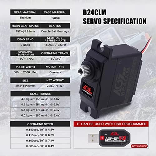 AGFRC B24CLM 6KG Waterproof Micro Servo for 1/16 RC | High Torque & IP67 Rated thumbnail 2