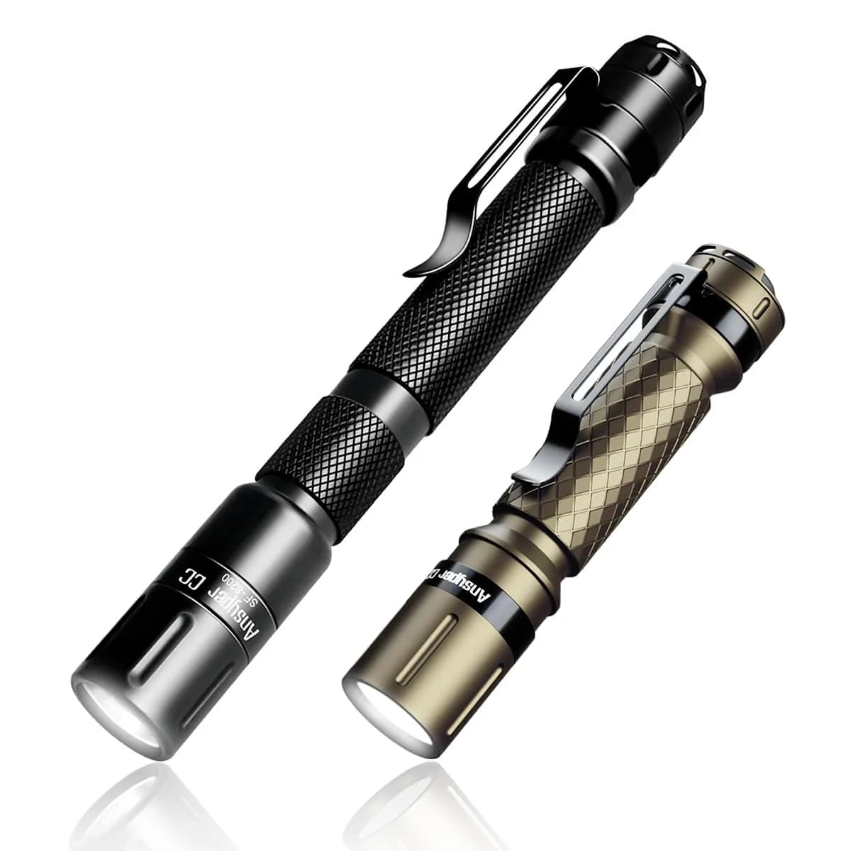 Ansyper CC Mini Flashlight 2-Pack 250 Lumens | Tactical Pen Light with Clip, Water-Resistant — Black & Gold