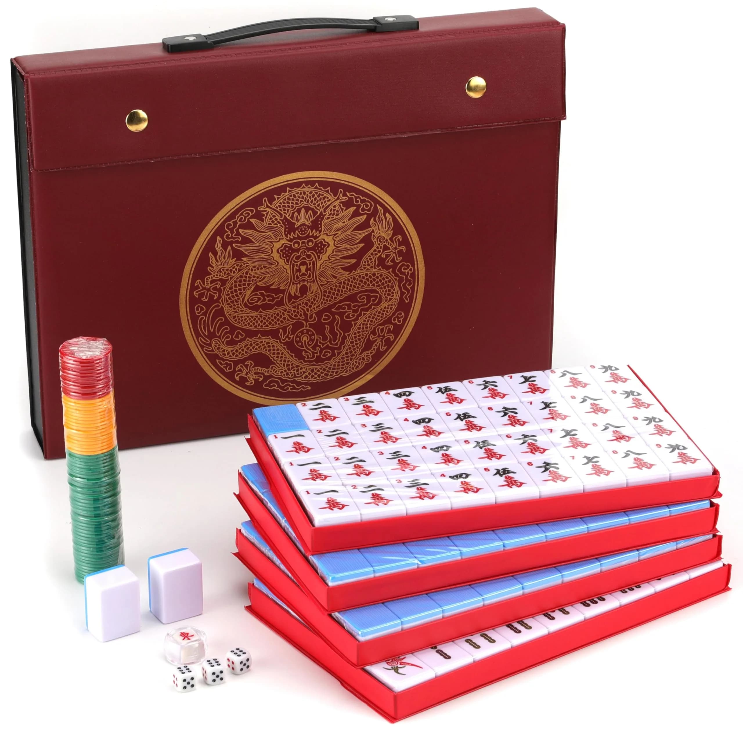 Mose Cafolo Chinese Mahjong Set X-Large 146 Tiles (3.7cm) | Classic Melamine Game with Travel Case & English Manual — Blue Tiles