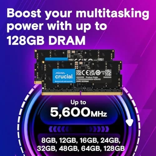 Crucial 32GB DDR5 RAM Kit (2x16GB) 5600MHz SODIMM Laptop Memory 32GB (2x16GB) | Boosts System Performance thumbnail 3