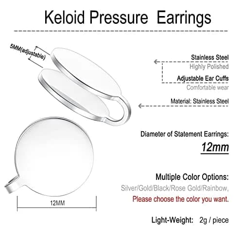 FLYUN 12MM Pressure Earrings for Keloids | Stainless Steel Non-Pierced Ear Cuff, Compression Clip, Silver thumbnail 6