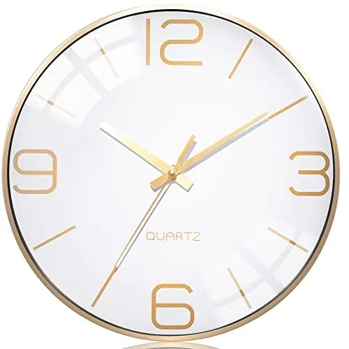 AYRELY 12 Inch Silent Wall Clock for Living Room & Bedroom | Modern Gold Metal Frame Decor thumbnail 1