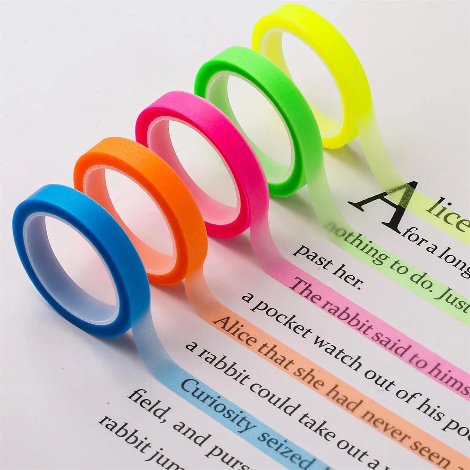 AIEX Highlighter Tapes 5 Rolls 0.23inch x 16.4ft | Fluorescent Neon Removable Tape for Students & Teachers - main product image