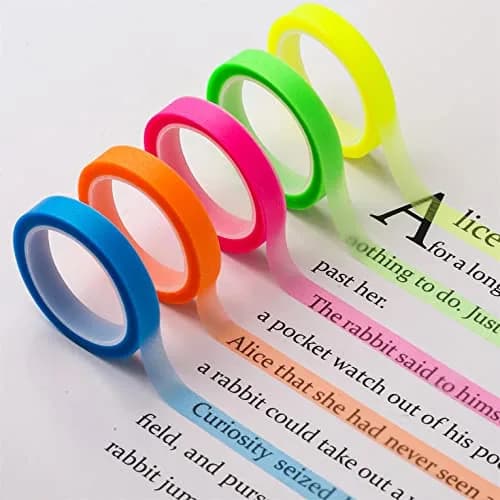 AIEX Highlighter Tapes 5 Rolls 0.23inch x 16.4ft | Fluorescent Neon Removable Tape for Students & Teachers thumbnail 1