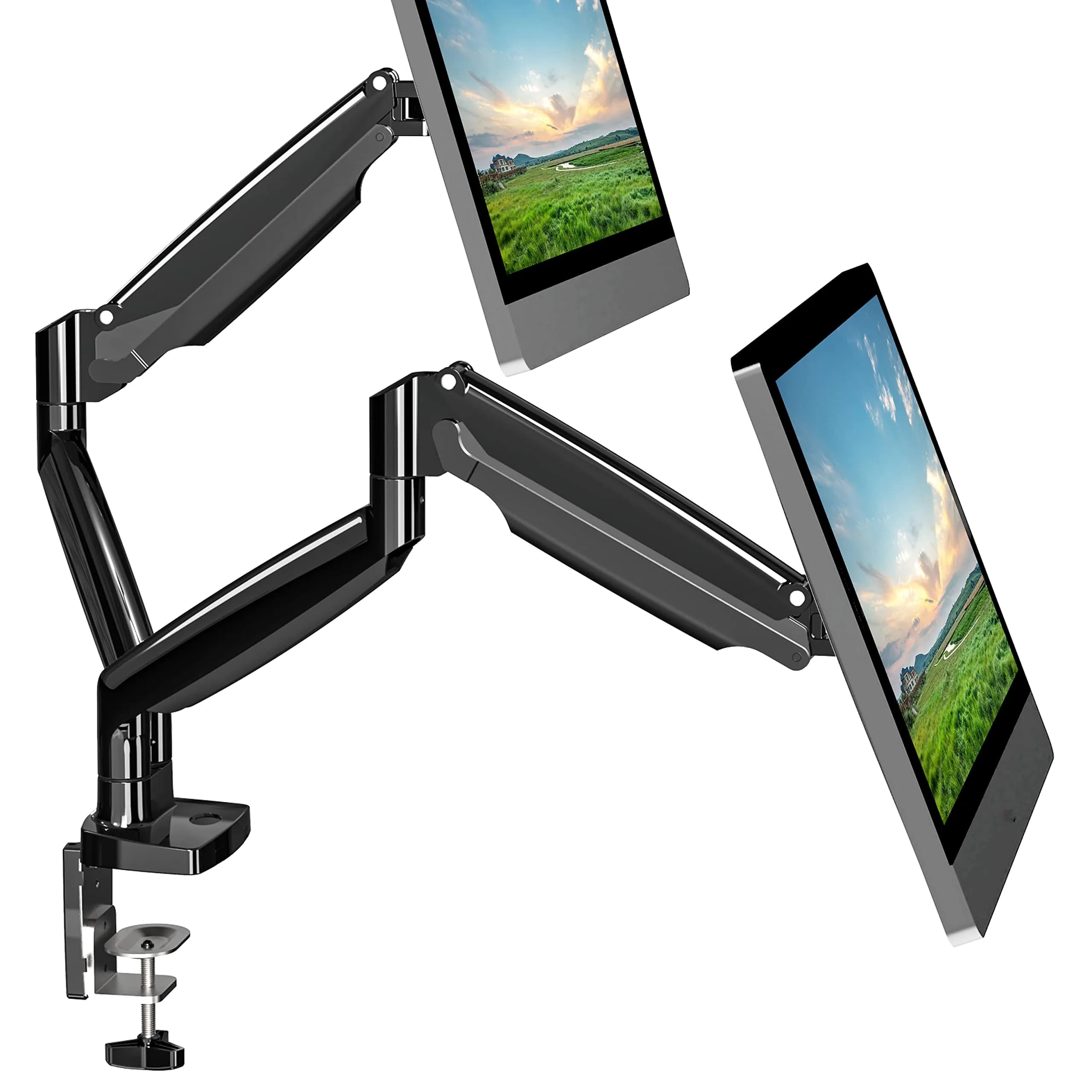 UPGRAVITY Gas Spring Dual Monitor Desk Mount for 22-34" Ultrawide Screens | Fully Adjustable, Supports 26.5lbs per arm — BLACK