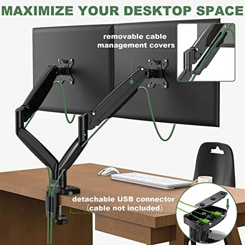 UPGRAVITY Gas Spring Dual Monitor Desk Mount for 22-34" Ultrawide Screens | Fully Adjustable, Supports 26.5lbs per arm thumbnail 7