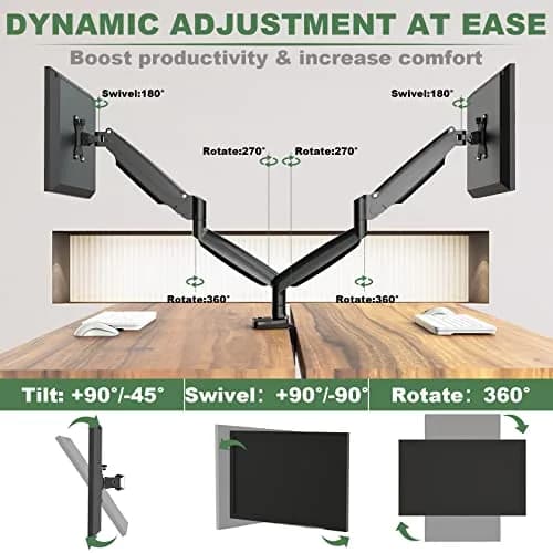 UPGRAVITY Gas Spring Dual Monitor Desk Mount for 22-34" Ultrawide Screens | Fully Adjustable, Supports 26.5lbs per arm thumbnail 3