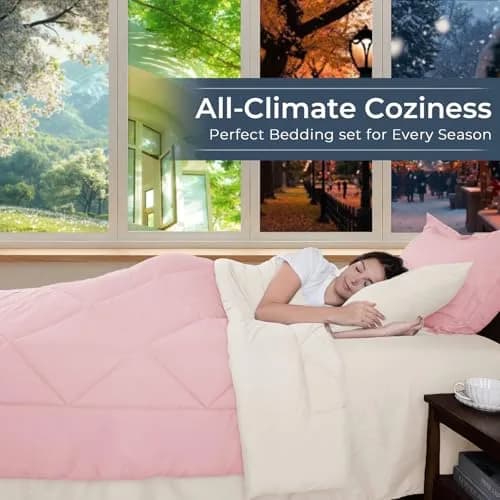 HEVUMYI King Comforter Set Pink & Ivory | Cloud-Soft Microfiber Bedding thumbnail 3